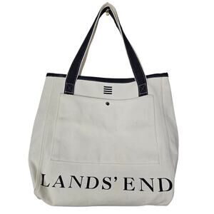 Lands' End Canvas Boat Tote Spell Out Bag Coastal Preppy Gorpcore Navy White
